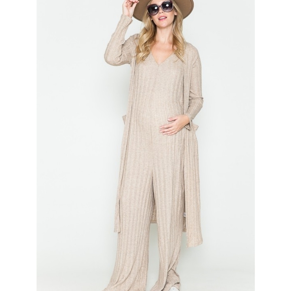 Maternity Ribbed Jumpsuit & Cardigan Set - Picture 4 of 8